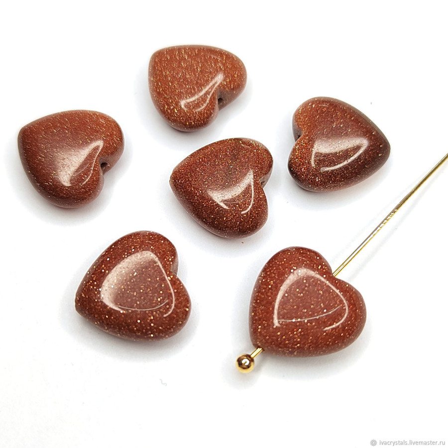 Авантюрин 14 мм Сердечко, Золотой песок, ШТУКА