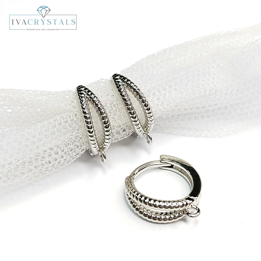 Швензы с застежкой конго 13х5 мм узорные, пара покрытие Родий