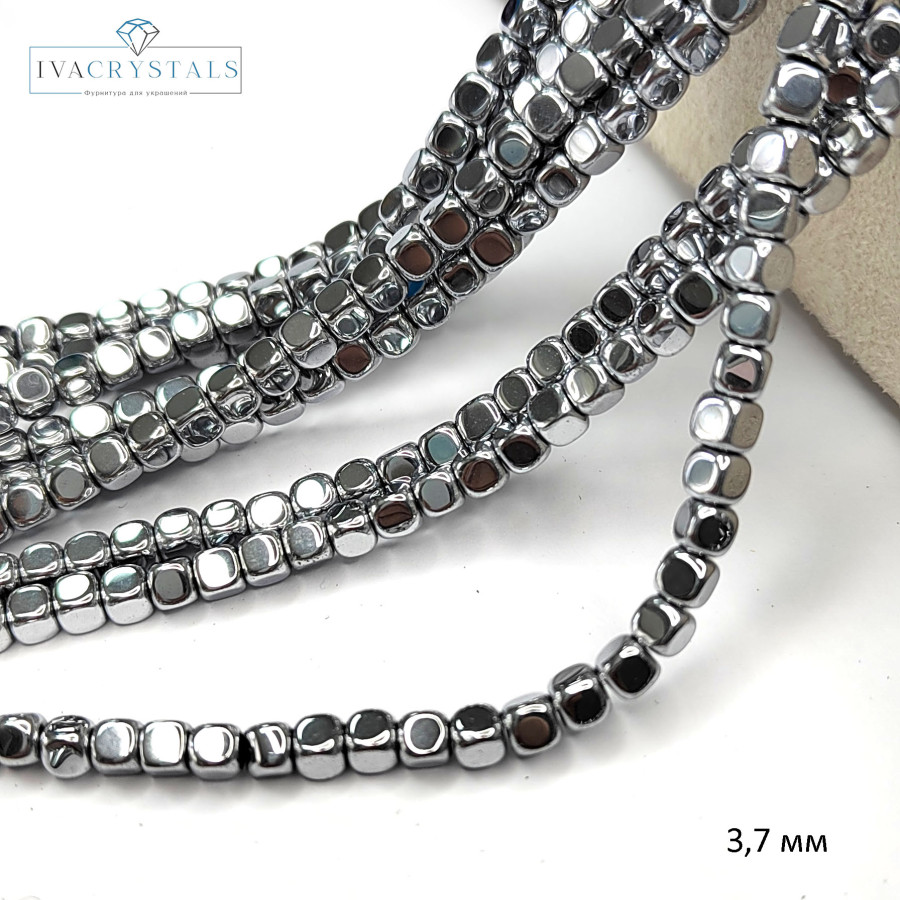 3,7 мм кубик Гематит натуральный, НИТЬ 39 - 40 см