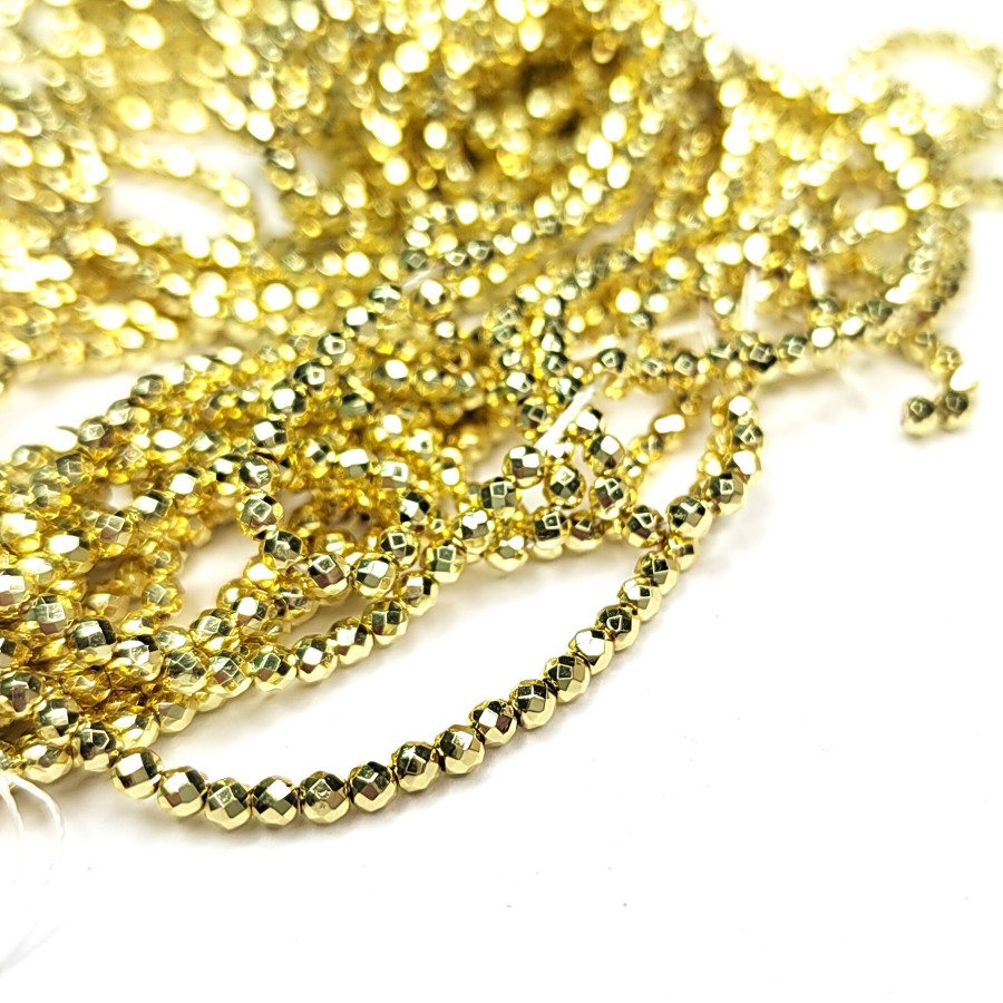 Пирит 2 мм в огранке, Цвет Жёлтое золото, нить 42 см