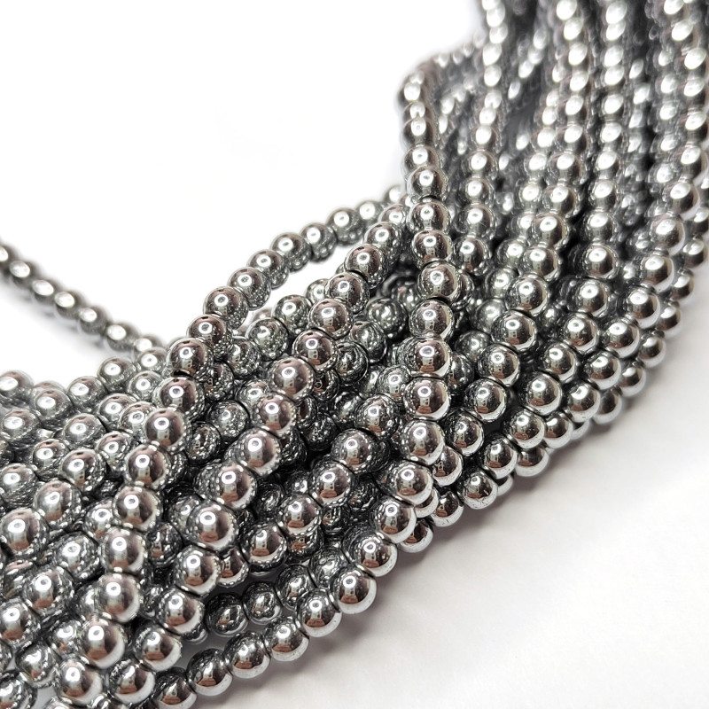 4 мм Гематит гладкий шар, нить 40 см