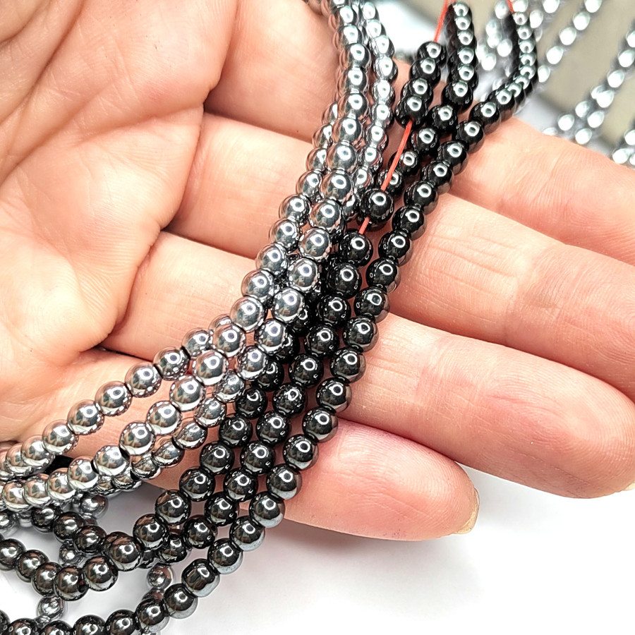 4 мм Гематит гладкий шар, нить 40 см