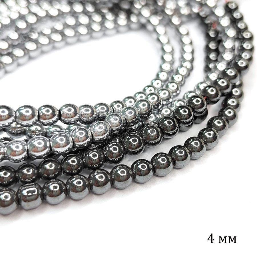 4 мм Гематит гладкий шар, нить 40 см