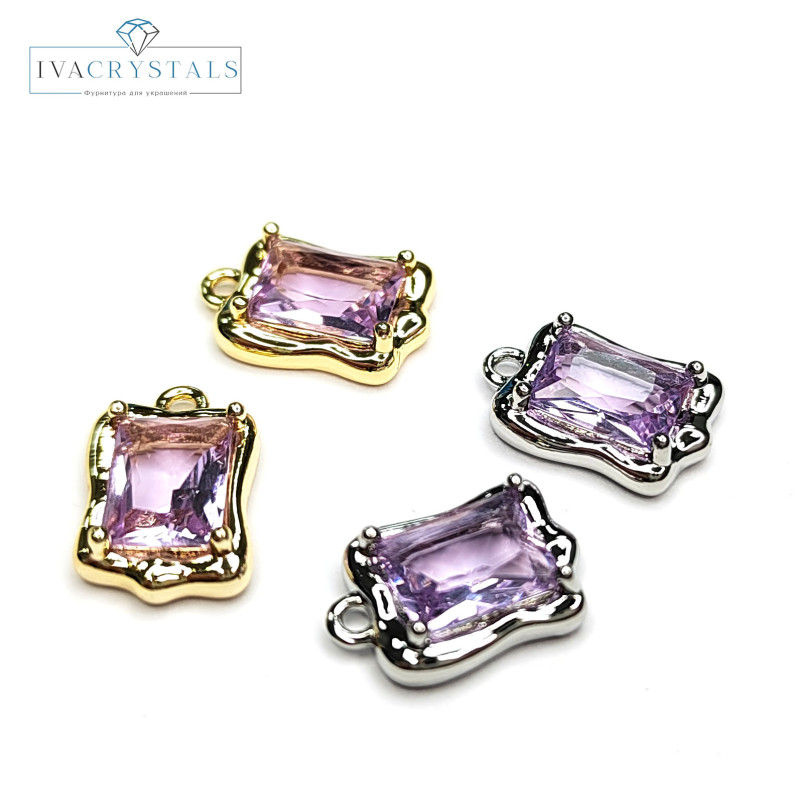Подвеска с ювелирным стеклом 13х9 мм, цвет Сиреневый, ШТУКА