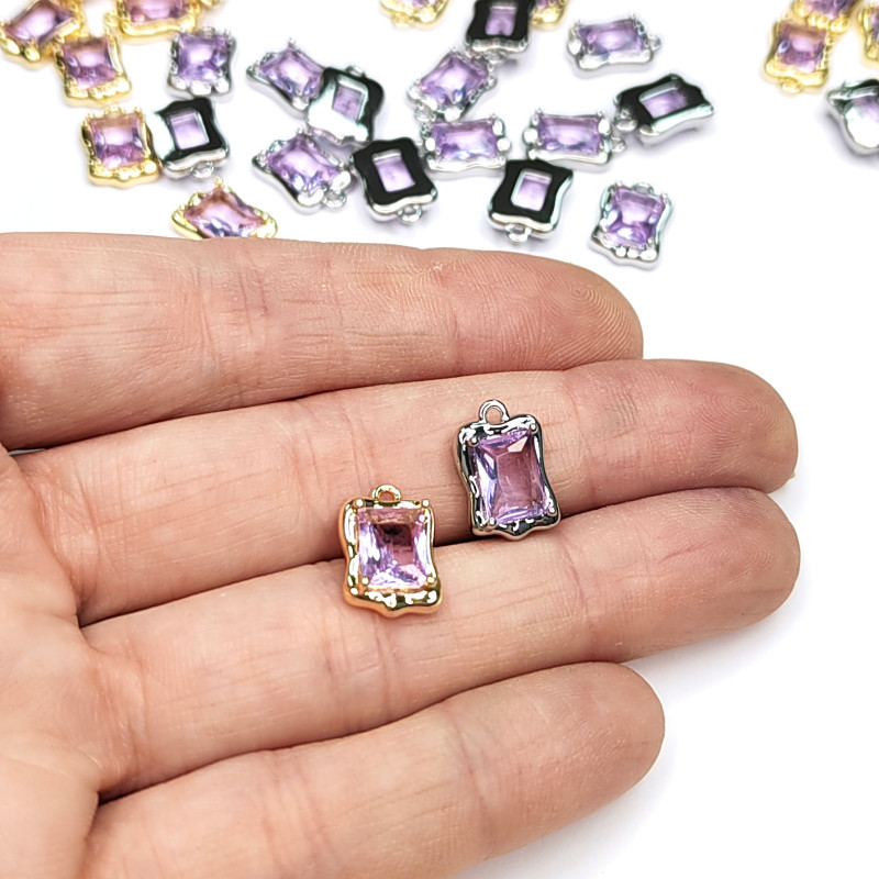Подвеска с ювелирным стеклом 13х9 мм, цвет Сиреневый, ШТУКА