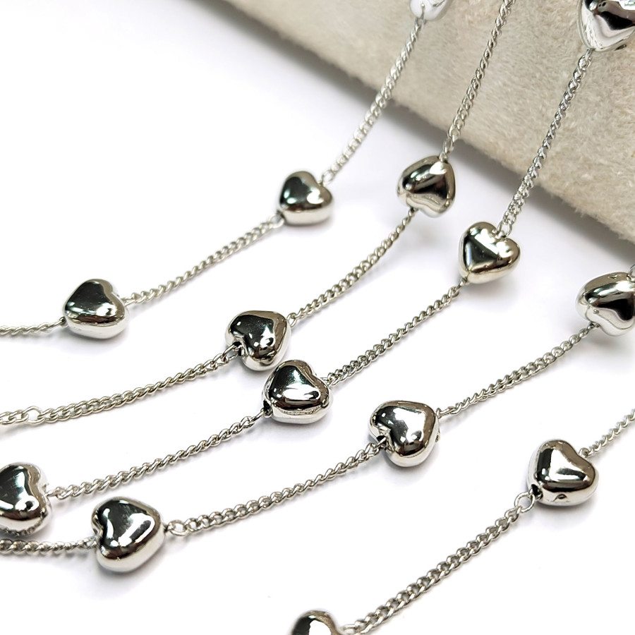 Цепь тонкая 1,5 мм со вставками из Сердечек, 20 см