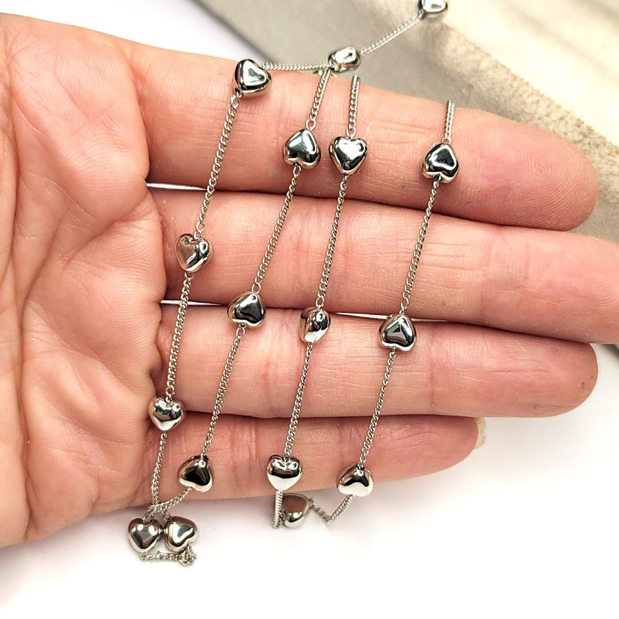 Цепь тонкая 1,5 мм со вставками из Сердечек, 20 см