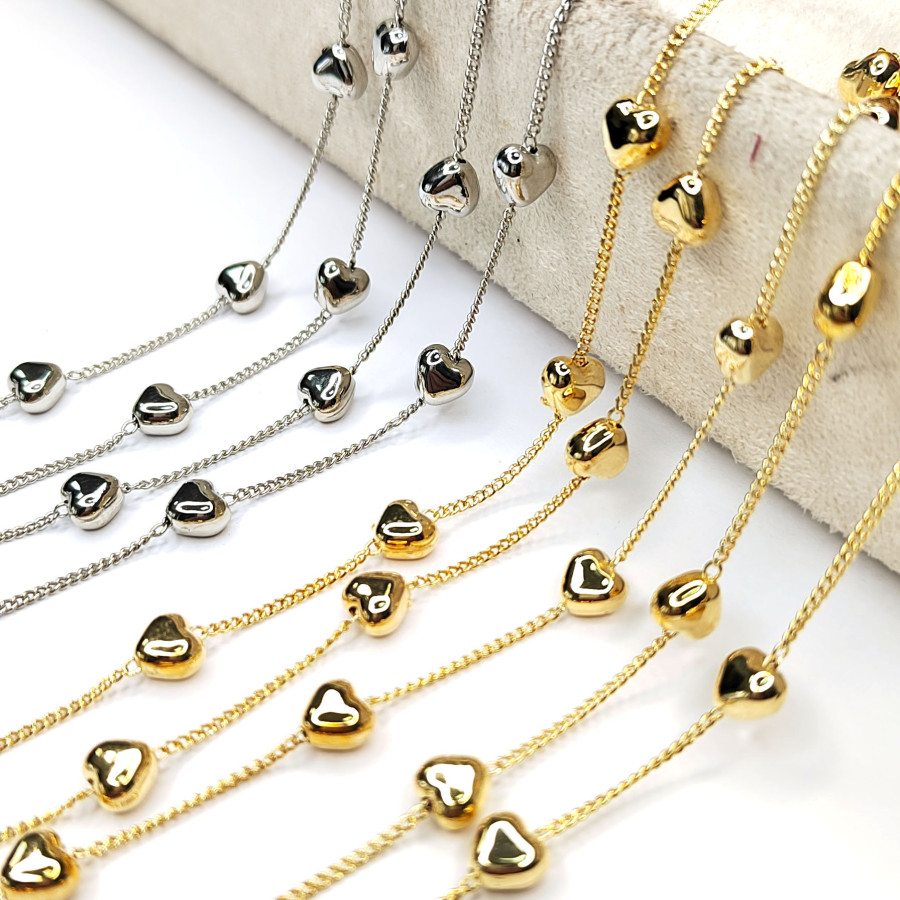 Цепь тонкая 1,5 мм со вставками из Сердечек, 20 см