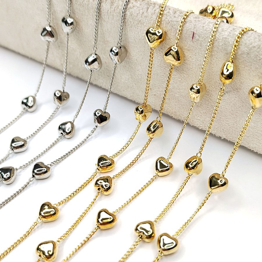 Цепь тонкая 1,5 мм со вставками из Сердечек, 20 см