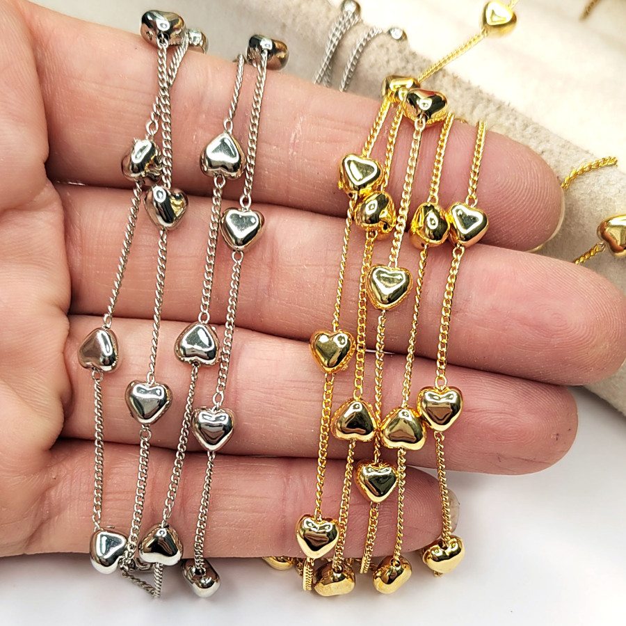 Цепь тонкая 1,5 мм со вставками из Сердечек, 20 см