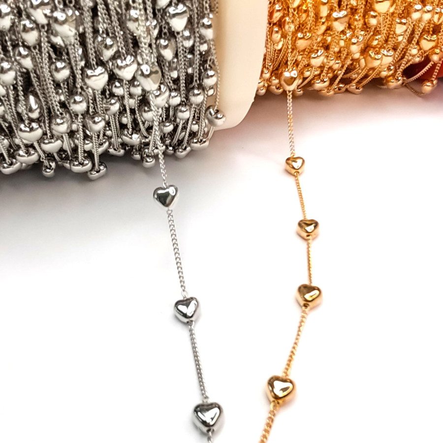 Цепь тонкая 1,5 мм со вставками из Сердечек, 20 см