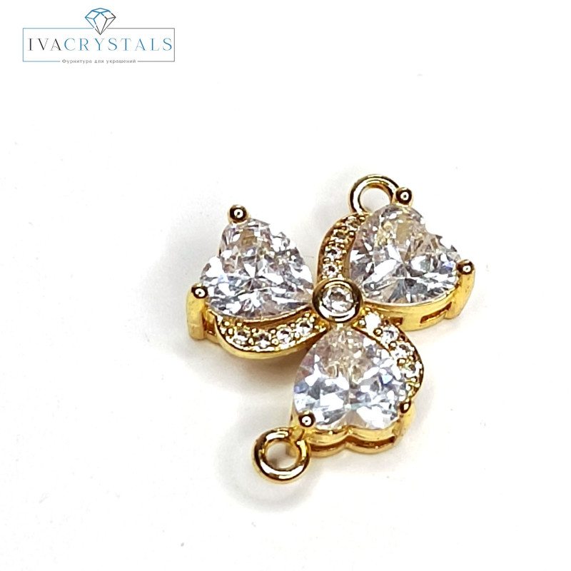 Коннектор 19х14 мм Клевер трилистник с фианитами, ШТУКА