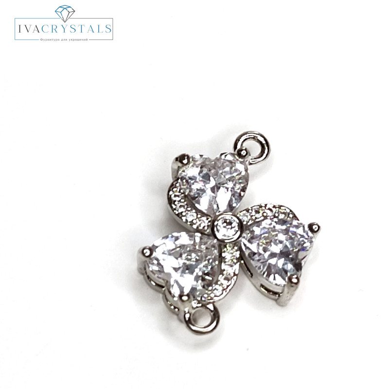 Коннектор 19х14 мм Клевер трилистник с фианитами, ШТУКА