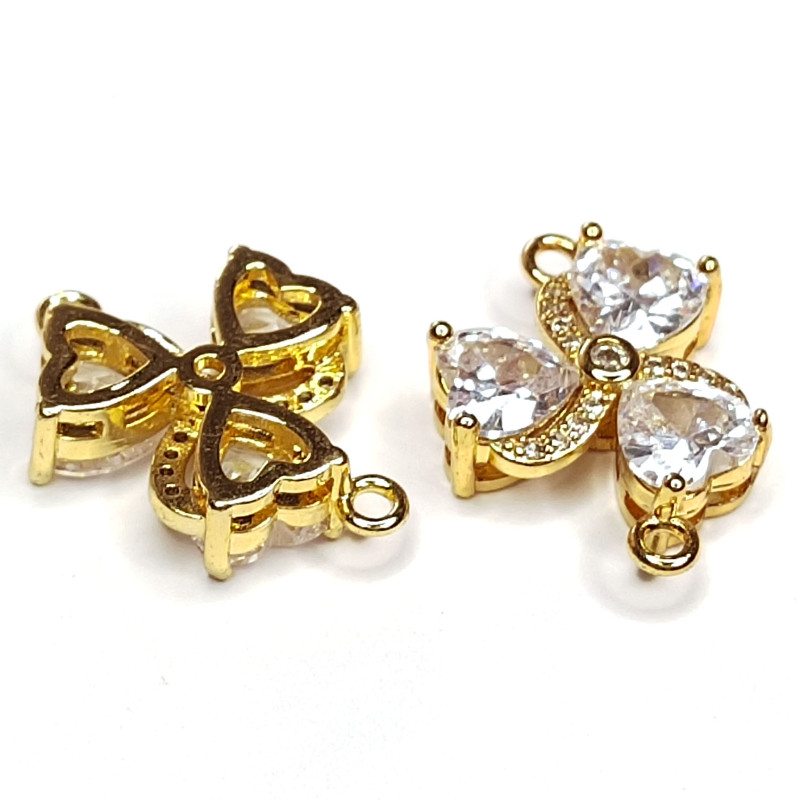 Коннектор 19х14 мм Клевер трилистник с фианитами, ШТУКА