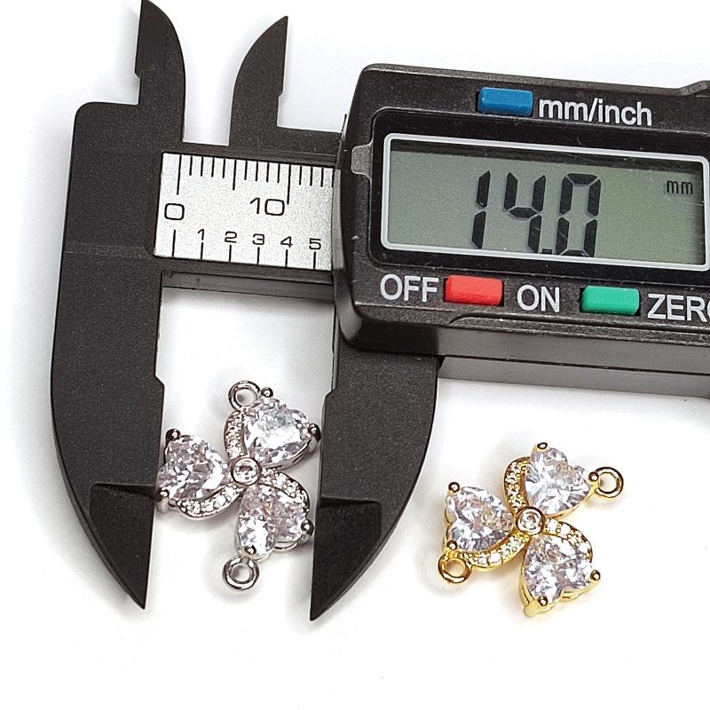 Коннектор 19х14 мм Клевер трилистник с фианитами, ШТУКА