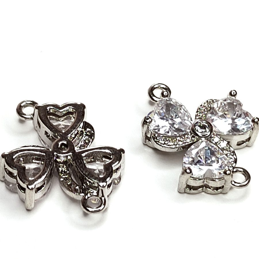 Коннектор 19х14 мм Клевер трилистник с фианитами, ШТУКА