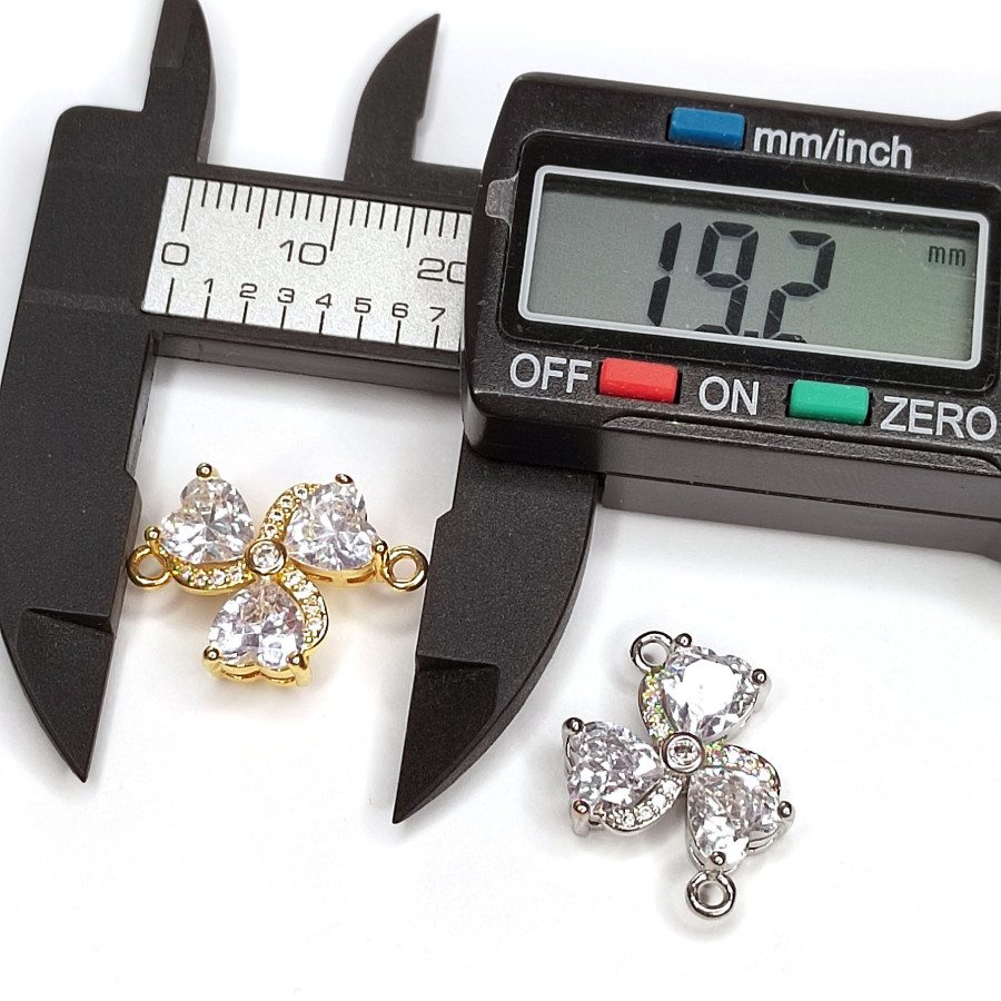 Коннектор 19х14 мм Клевер трилистник с фианитами, ШТУКА