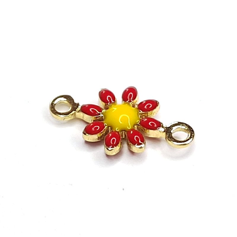 Коннектор Цветок 7х13 мм с красной эмалью, ШТУКА