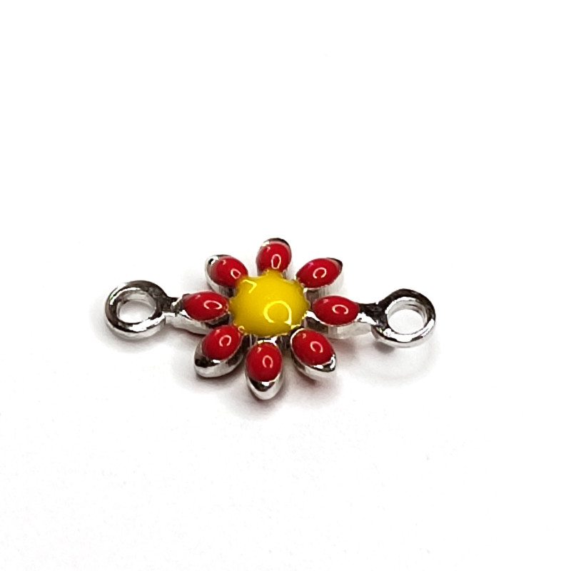 Коннектор Цветок 7х13 мм с красной эмалью, ШТУКА