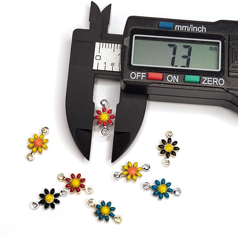 Коннектор Цветок 7х13 мм с бирюзовой эмалью, ШТУКА