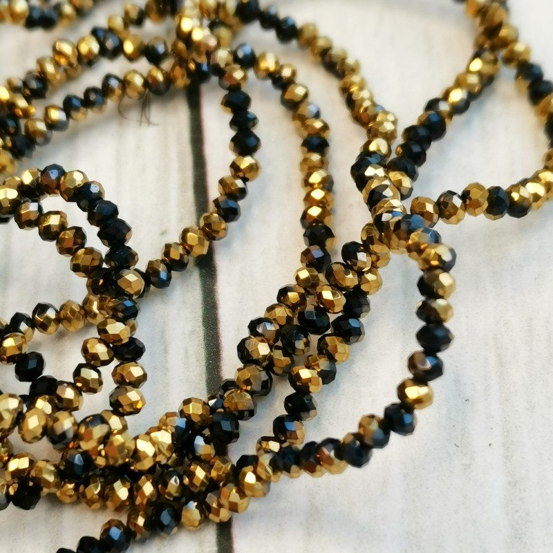 3х2,5 мм Рондели черные золотые, стекло, НИТЬ 39 см