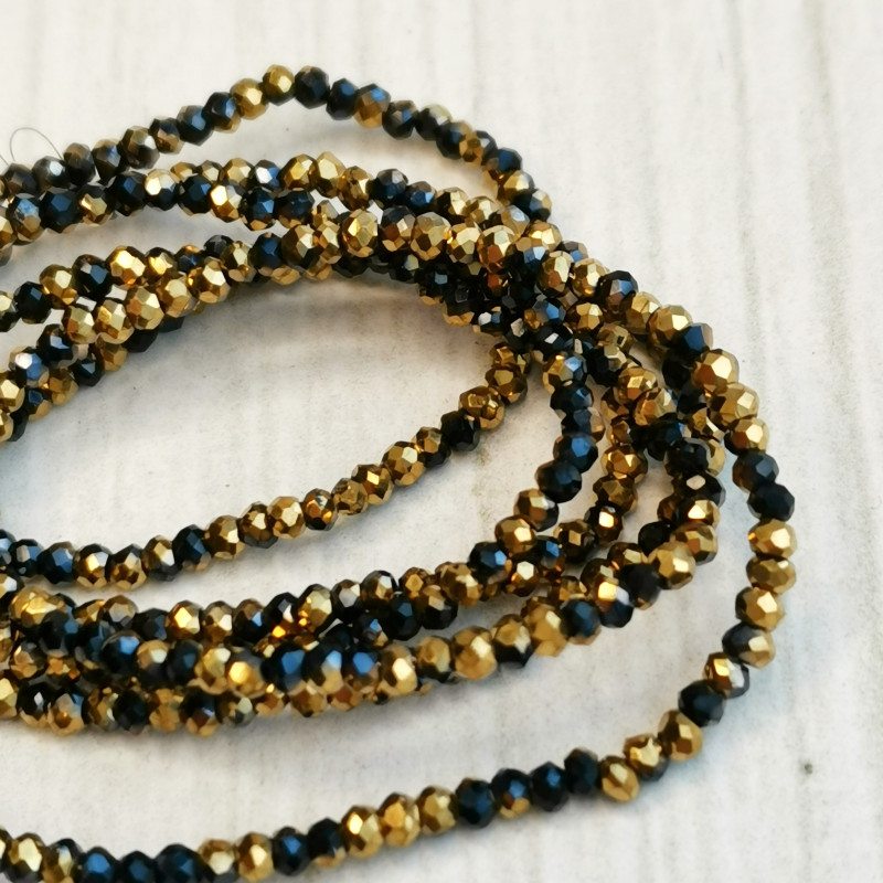 3х2,5 мм Рондели черные золотые, стекло, НИТЬ 39 см