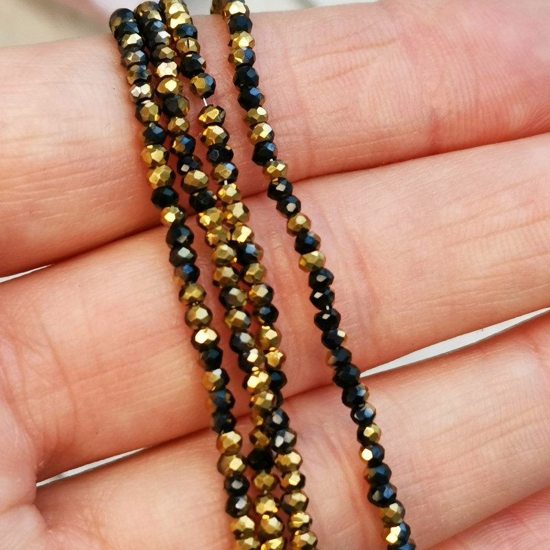 3х2,5 мм Рондели черные золотые, стекло, НИТЬ 39 см