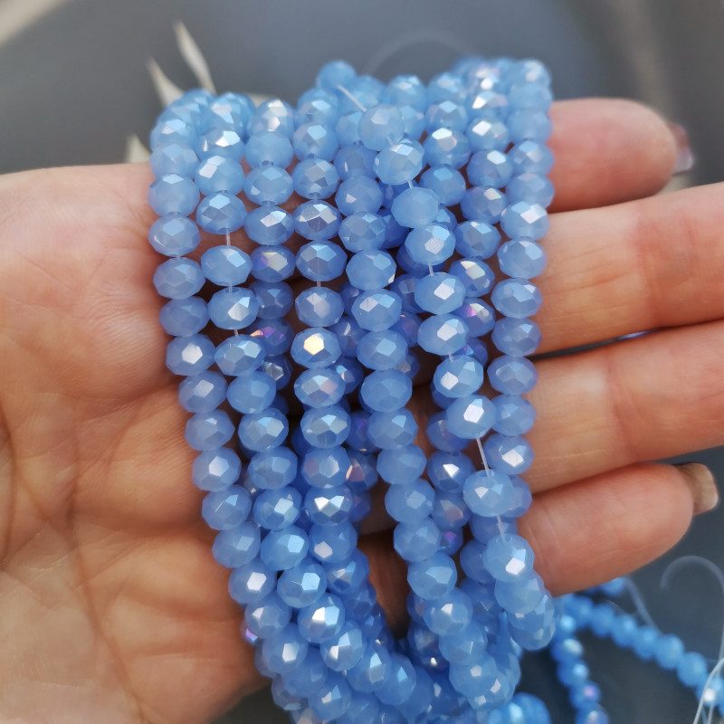 Рондели голубые матовые АВ 8 мм, бусины с сиянием, нить