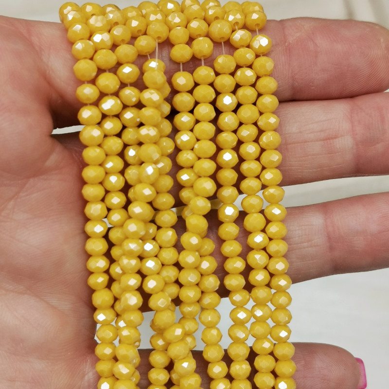 Рондели стекло Желтые с сиянием АВ 4х3 мм, нить