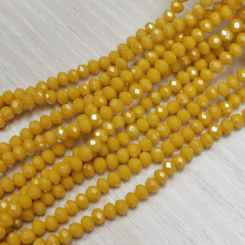 Рондели стекло Желтые с сиянием АВ 4х3 мм, нить