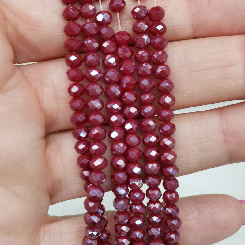 Рондели стекло Темно-красные с сиянием АВ 4х3 мм, нить