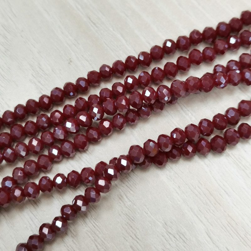Рондели стекло Темно-красные с сиянием АВ 4х3 мм, нить