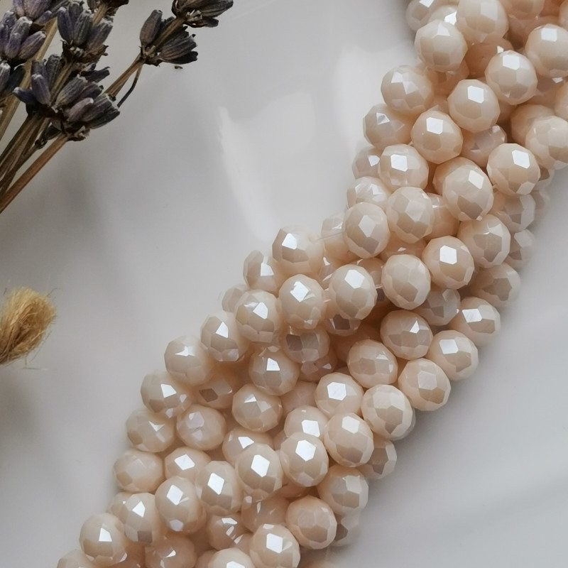 Рондели стеклянные бежево-пудровые с сиянием, нить