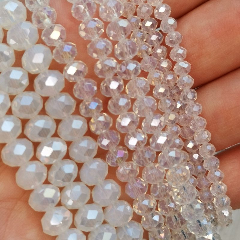 Рондели стеклянные Лунный камень с сиянием АВ, нить