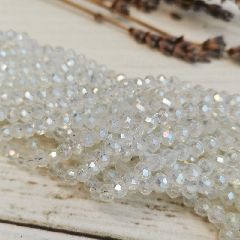 Рондели стеклянные Лунный камень с сиянием АВ, нить