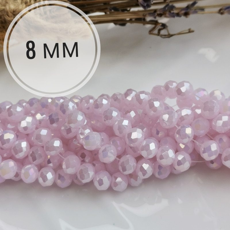 Рондели стеклянные розовые АВ, розовые матовые с сиянием, нить