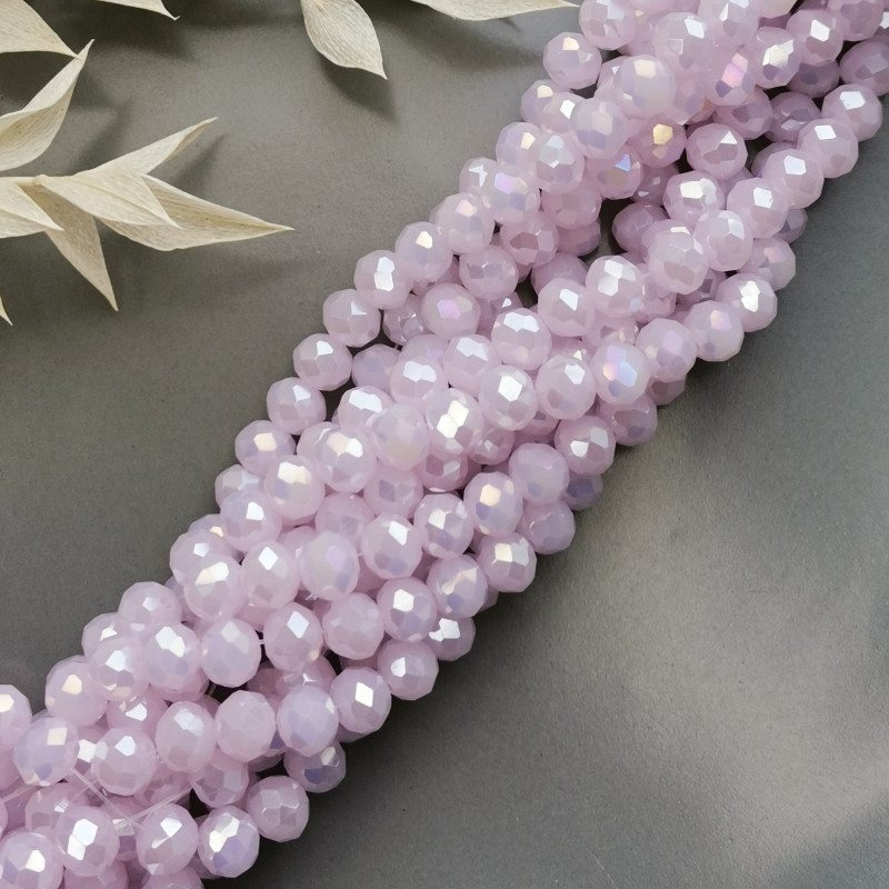 Рондели стеклянные розовые АВ, розовые матовые с сиянием, нить