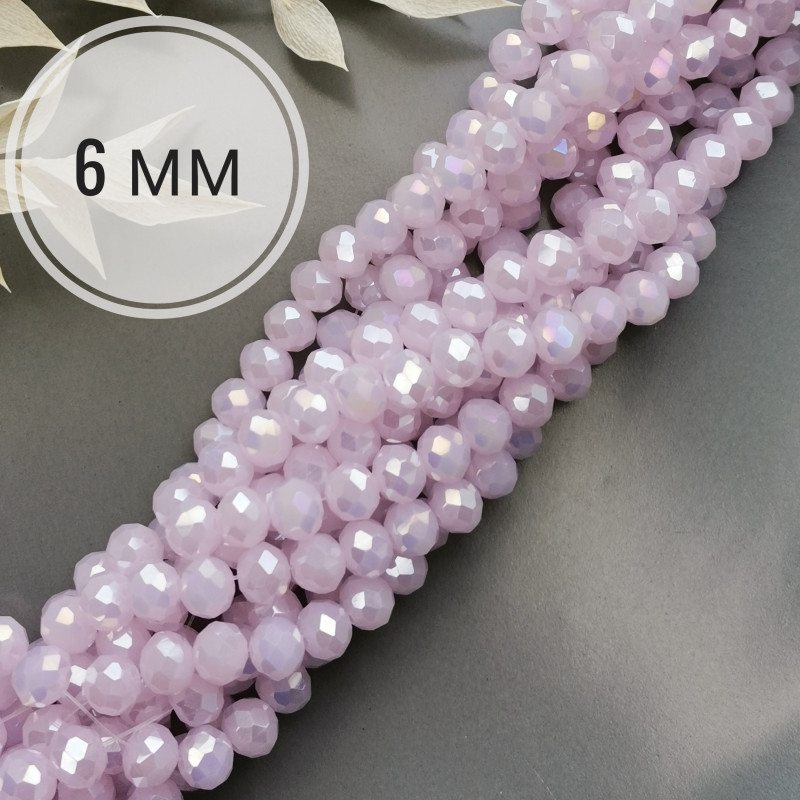 Рондели стеклянные розовые АВ, розовые матовые с сиянием, нить