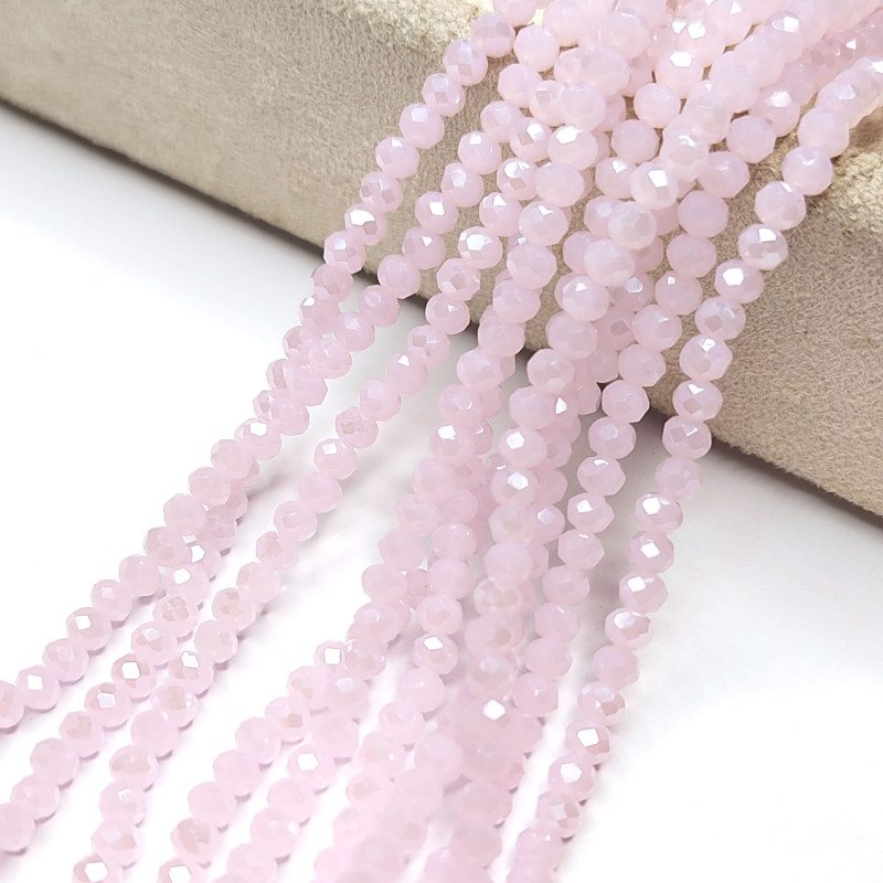 Рондели стеклянные розовые АВ, розовые матовые с сиянием, нить