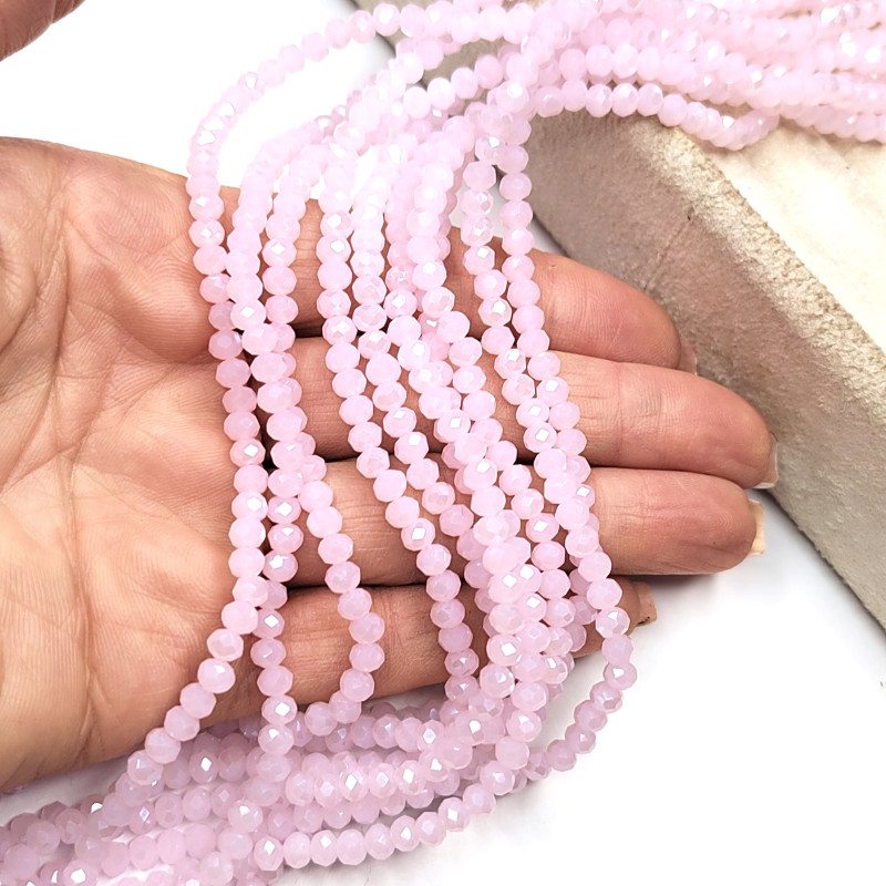 Рондели стеклянные розовые АВ, розовые матовые с сиянием, нить