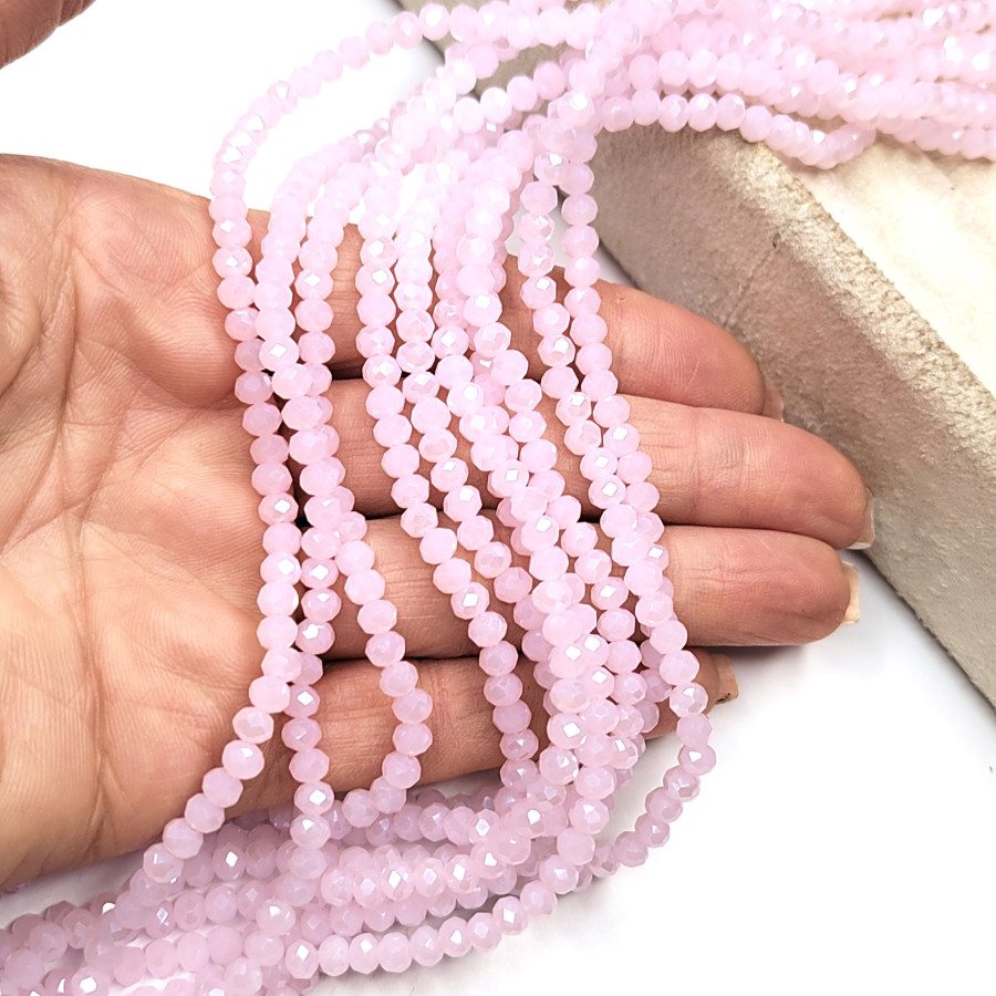 Рондели стеклянные розовые АВ, розовые матовые с сиянием, нить