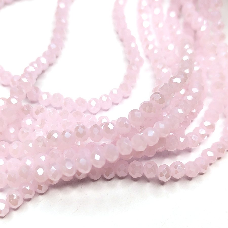 Рондели стеклянные розовые АВ, розовые матовые с сиянием, нить