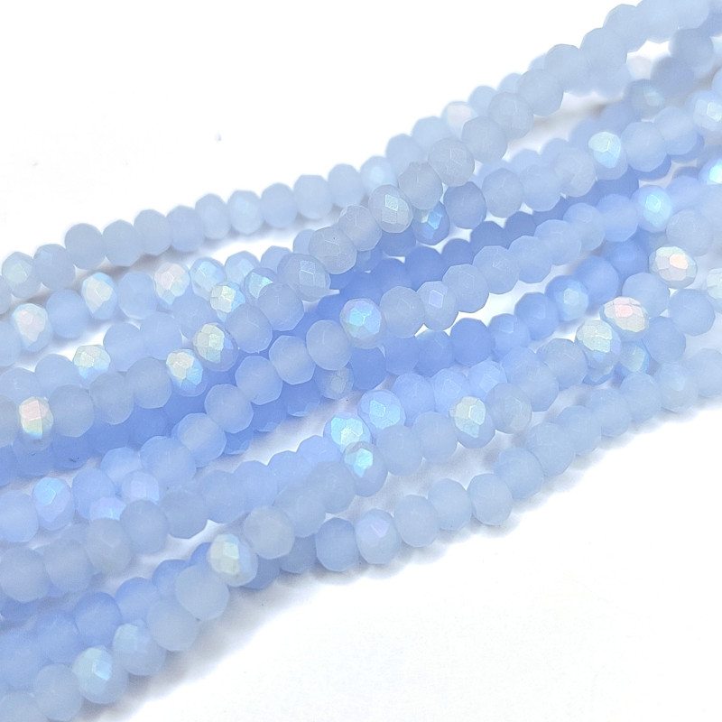 Рондели голубые 3х2,5 мм, бусины стеклянные, НИТЬ 34 см