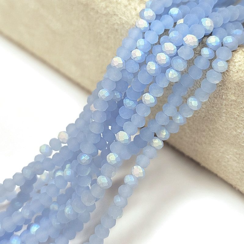 Рондели голубые 3х2,5 мм, бусины стеклянные, НИТЬ 34 см