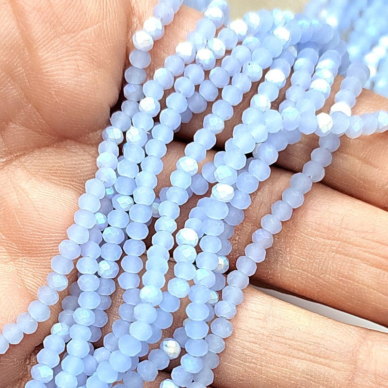 Рондели голубые 3х2,5 мм, бусины стеклянные, НИТЬ 34 см