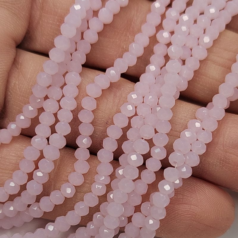 Рондели розовые 3х2,5 мм, бусины стеклянные, НИТЬ 39 см