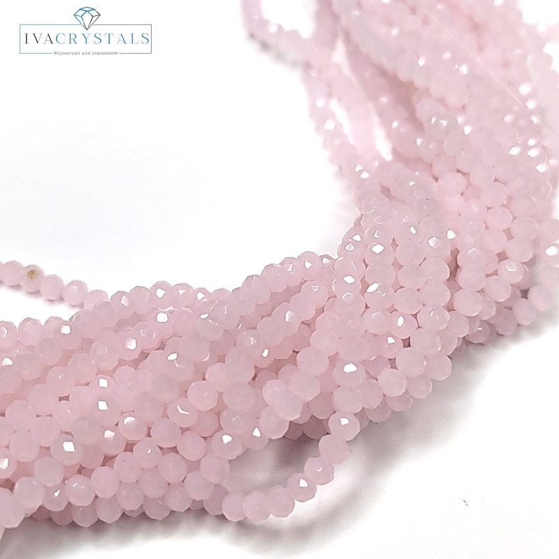 Рондели розовые 3х2,5 мм, бусины стеклянные, НИТЬ 39 см