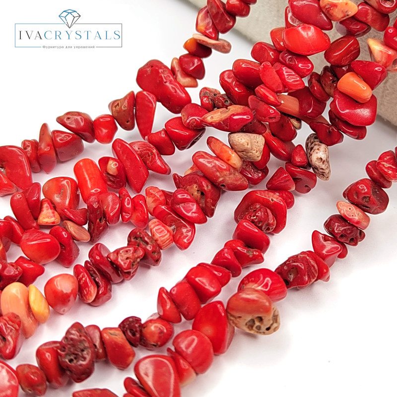 5-10 мм Коралл натуральный Крошка, нить 80 см