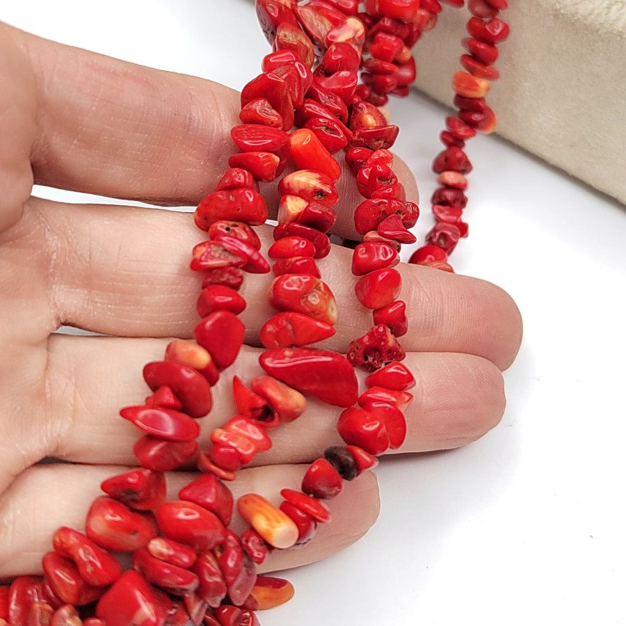 5-10 мм Коралл натуральный Крошка, нить 80 см