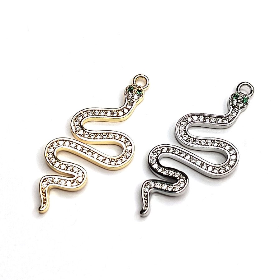 Подвеска Змейка 33х16 мм с фианитами, штука